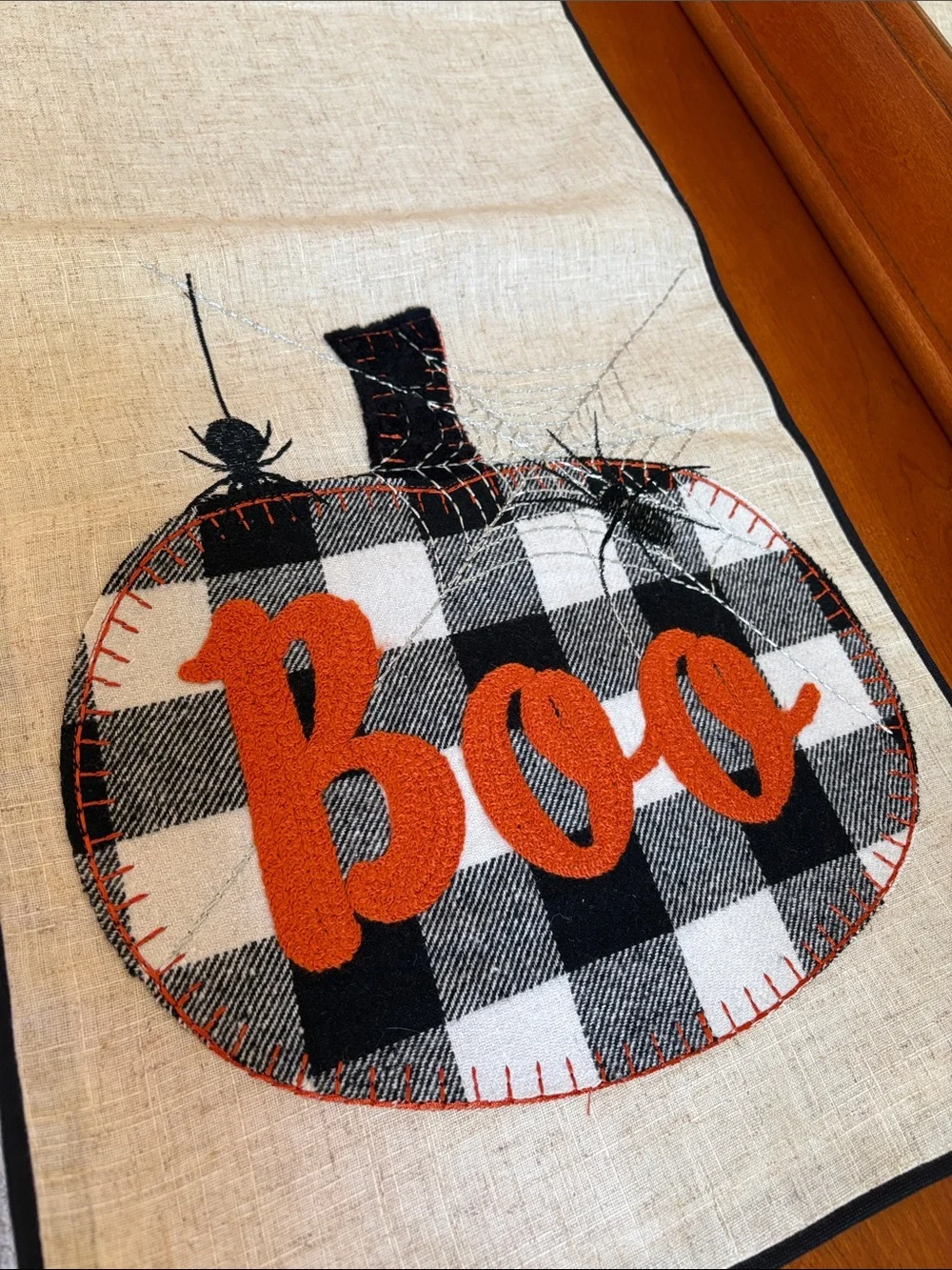 Halloween Pumpkin BOO Plaid Buffalo Check Table Runner Farmhouse Rustic Fall